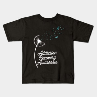 Addiction Recovery Awareness Dandelion Teal ribbon Kids T-Shirt